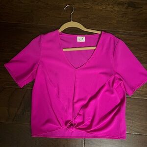 h.i.p. Pink Short Sleeve Crop Blouse with Tie Front